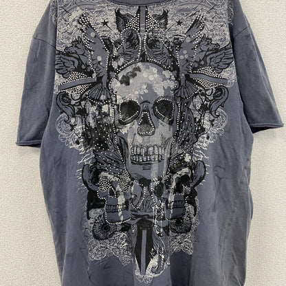 DENIM73　半袖プリントTシャツ　灰色　グレー　XLサイズ