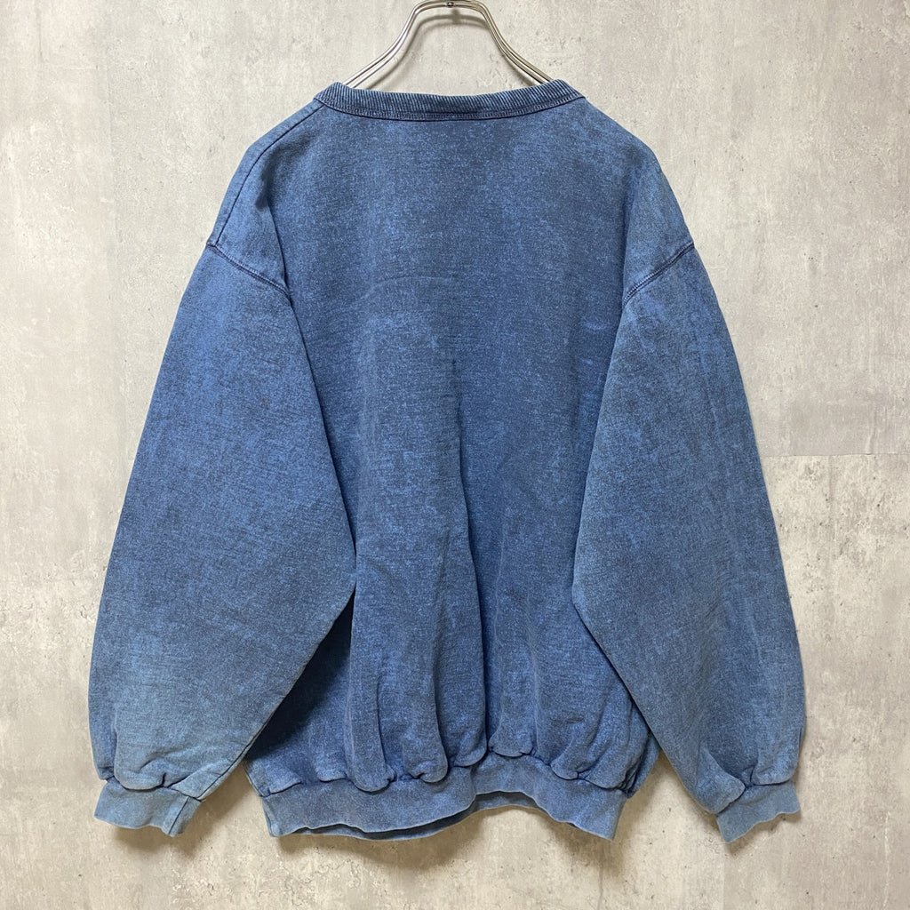 古着 used　90s　90年代　カナダ製　長袖アニマル柄プリントスウェット　トレーナー　青　ヴィンテージ　レトロ　Lサイズ