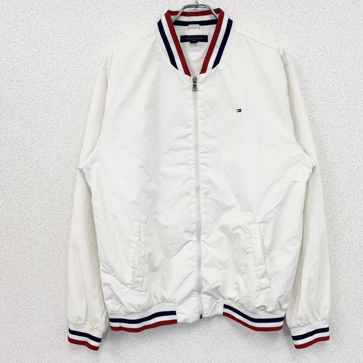 古着 used　TOOMY HILFIGER　トミーヒルフィガー　フルジップナイロンジャケット　白　ホワイト　XLサイズ