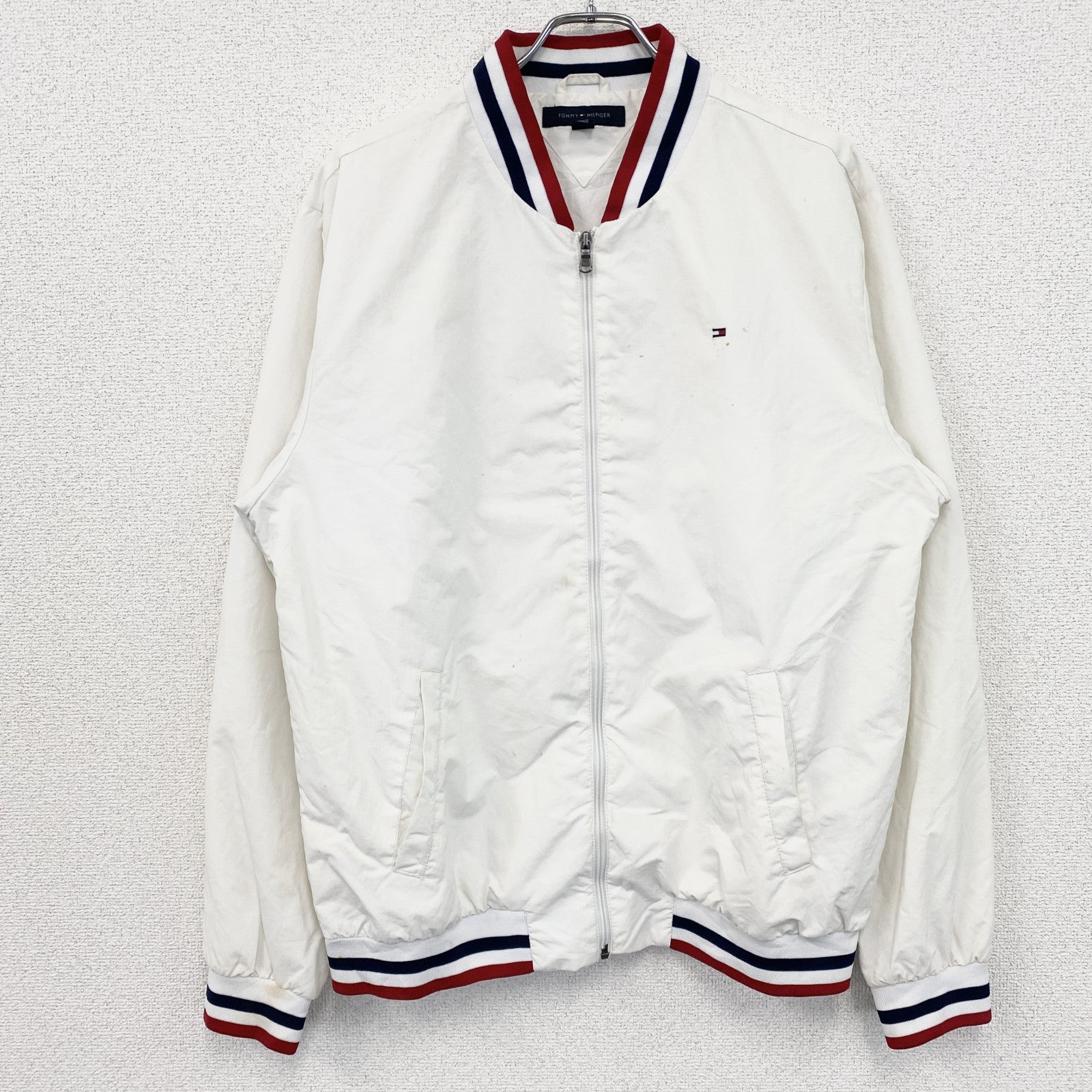 古着 used　TOOMY HILFIGER　トミーヒルフィガー　フルジップナイロンジャケット　白　ホワイト　XLサイズ