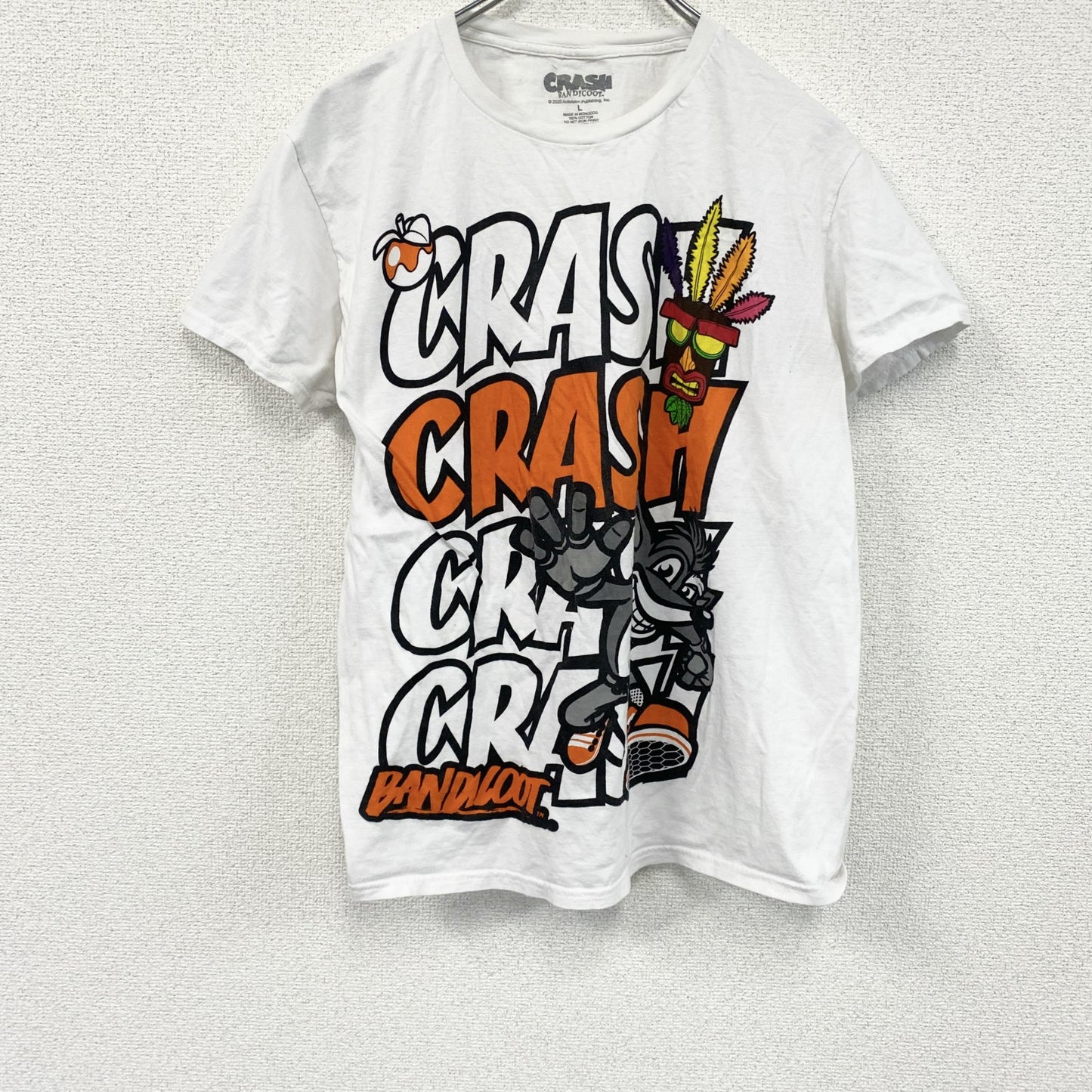 CRASH BANDICOOT　クラッシュバンディクー　半袖プリントTシャツ　キャラクターT 　白　ホワイト　Lサイズ