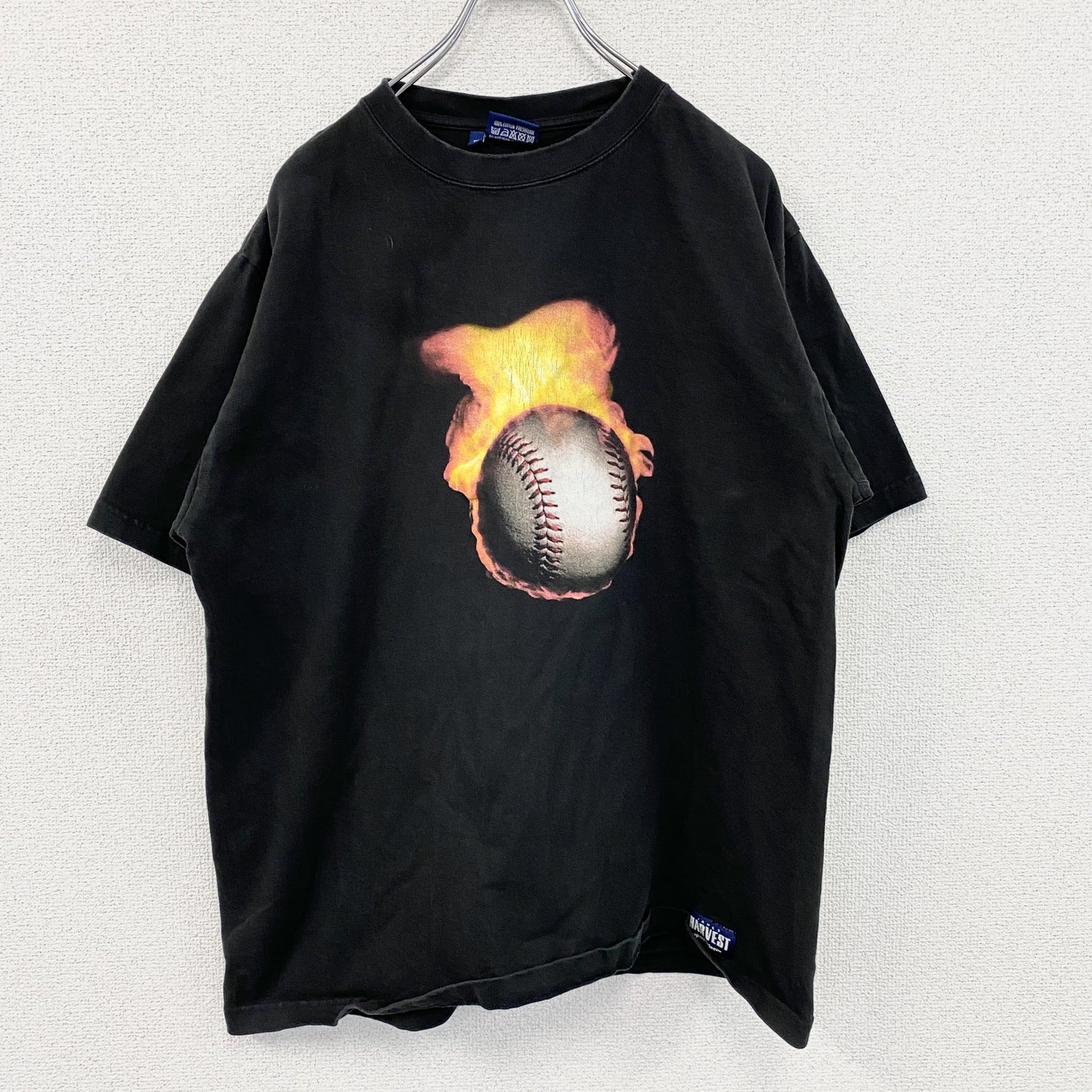 HARVEST　半袖プリントTシャツ　baseball　野球　剛球　黒　ブラック　XLサイズ