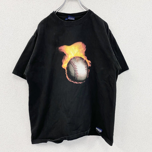 HARVEST　半袖プリントTシャツ　baseball　野球　剛球　黒　ブラック　XLサイズ