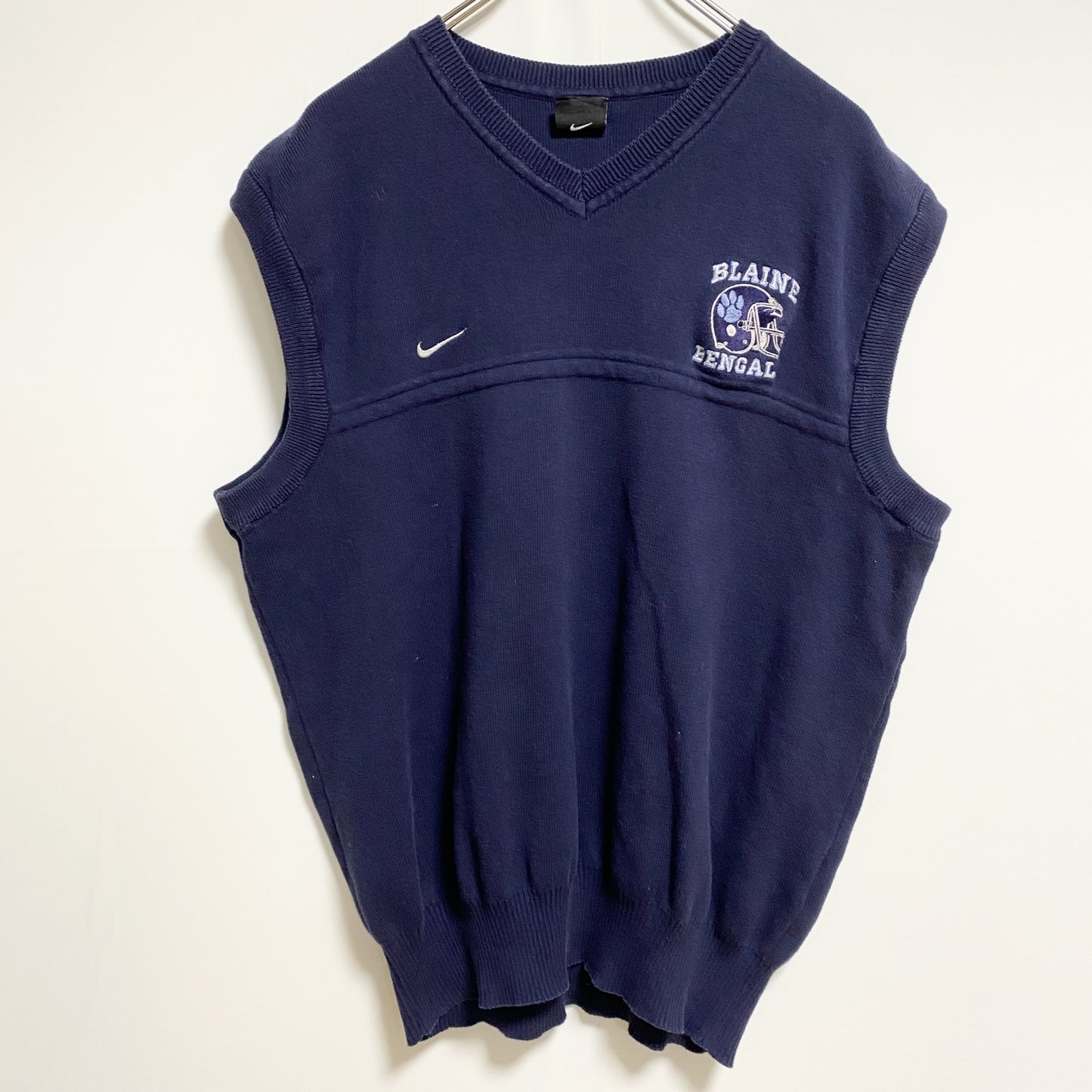 90s　NIKE　ナイキ　Vネックニットベスト　ヴィンテージ　フットボール　ネイビー　Lサイズ