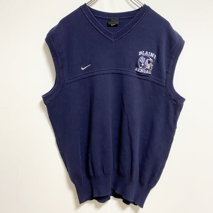 90s　NIKE　ナイキ　Vネックニットベスト　ヴィンテージ　フットボール　ネイビー　Lサイズ