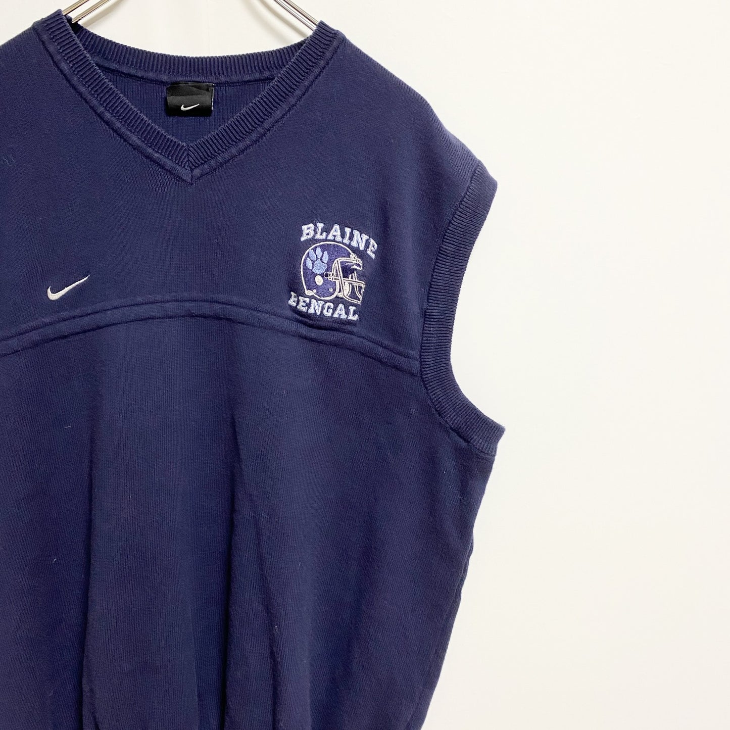 90s　NIKE　ナイキ　Vネックニットベスト　ヴィンテージ　フットボール　ネイビー　Lサイズ