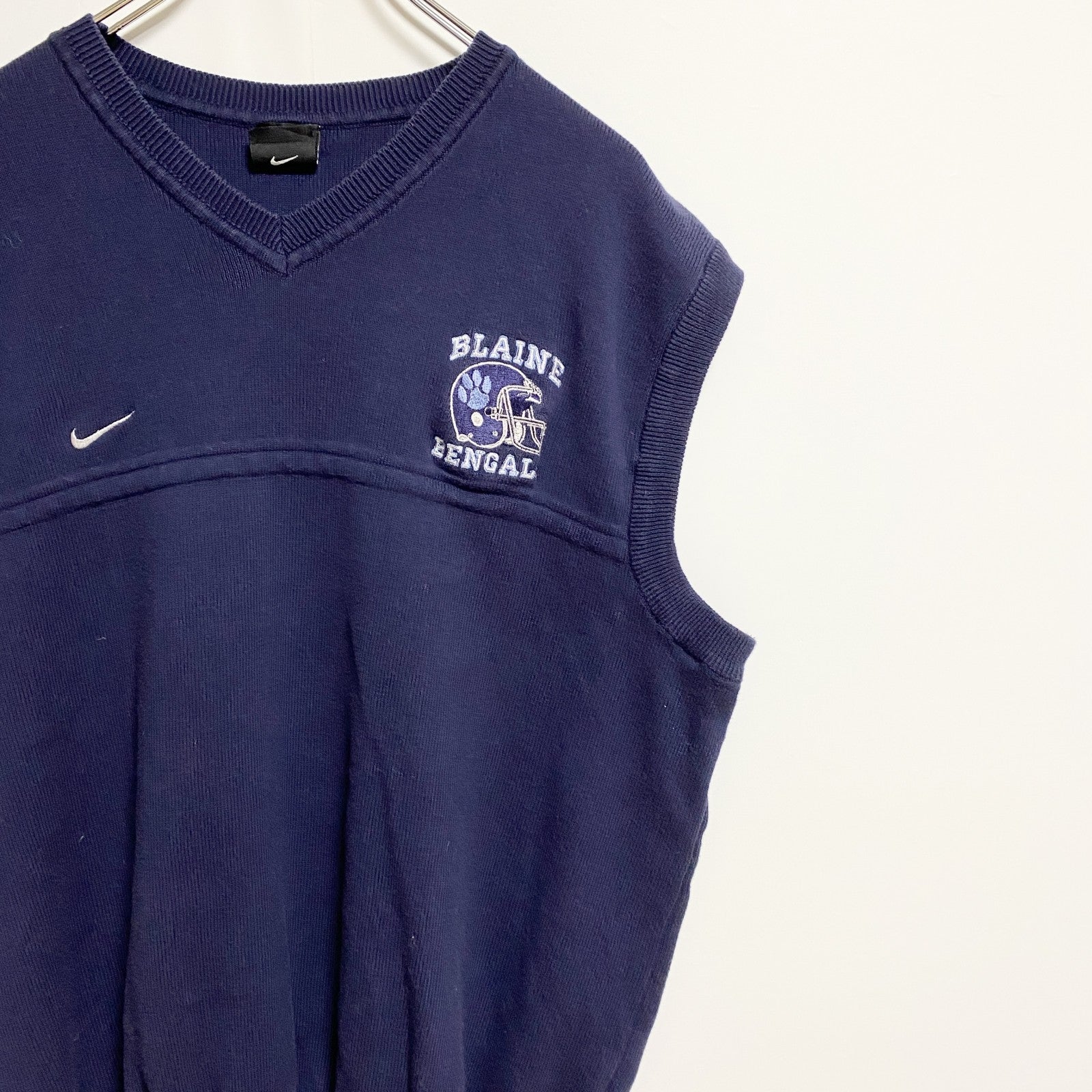 90s　NIKE　ナイキ　Vネックニットベスト　ヴィンテージ　フットボール　ネイビー　Lサイズ