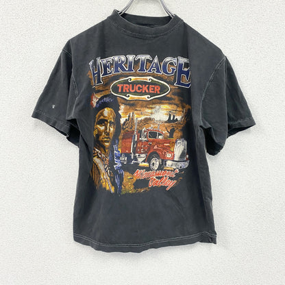 ～00s　HERITAGE　TRUCKER　半袖プリントTシャツ　インディアンプリント　ヴィンテージ　黒　ブラック　
