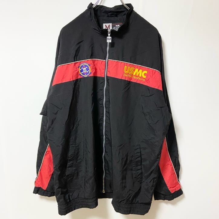 古着 used　USMC the few the proud　長袖刺繍ナイロンジャケット　海軍　黒　ビッグシルエット　XLサイズ