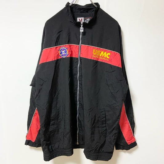 古着 used　USMC the few the proud　長袖刺繍ナイロンジャケット　海軍　黒　ビッグシルエット　XLサイズ