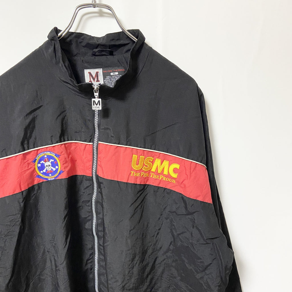 古着 used　USMC the few the proud　長袖刺繍ナイロンジャケット　海軍　黒　ビッグシルエット　XLサイズ