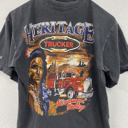 ～00s　HERITAGE　TRUCKER　半袖プリントTシャツ　インディアンプリント　ヴィンテージ　黒　ブラック　