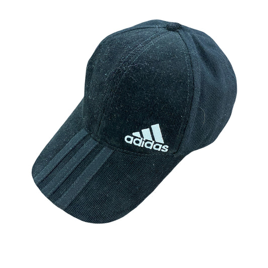adidas　アディダス　6パネルキャップ　コーデュロイベースボールキャップ　デカロゴ　黒　ブラック　フリーサイズ