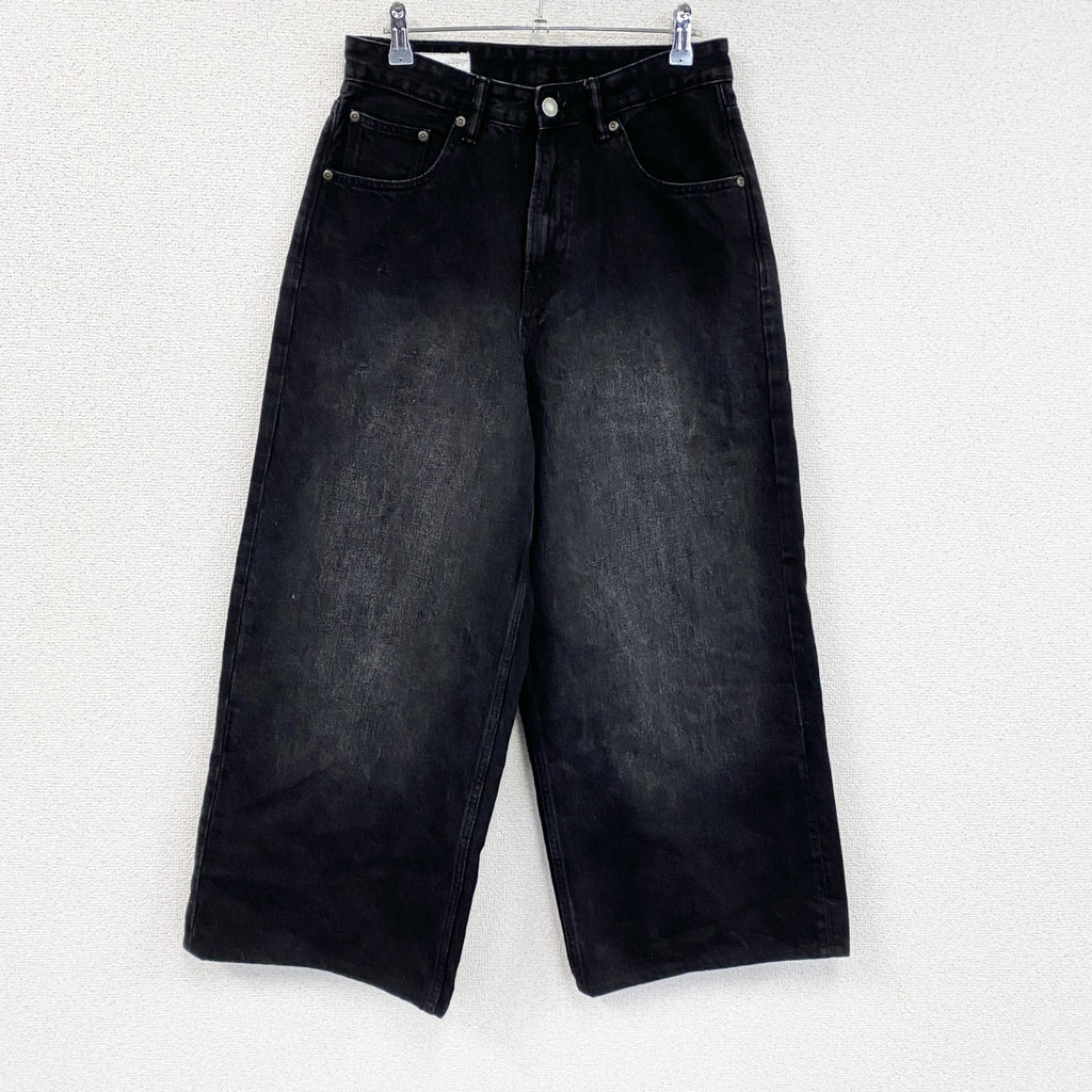 ZARA　ザラ　ワイドデニムパンツ/ジーンズ　ブラックデニムパンツ　縦落ち　黒　ブラック　34サイズ