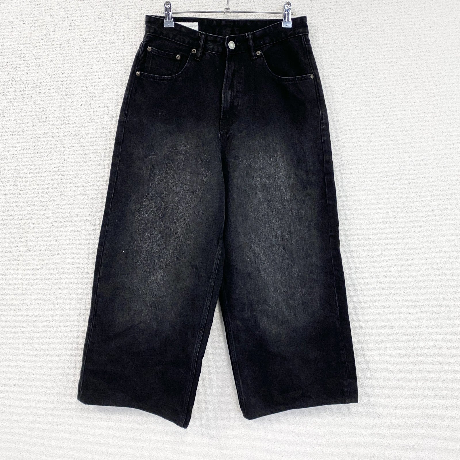 ZARA　ザラ　ワイドデニムパンツ/ジーンズ　ブラックデニムパンツ　縦落ち　黒　ブラック　34サイズ