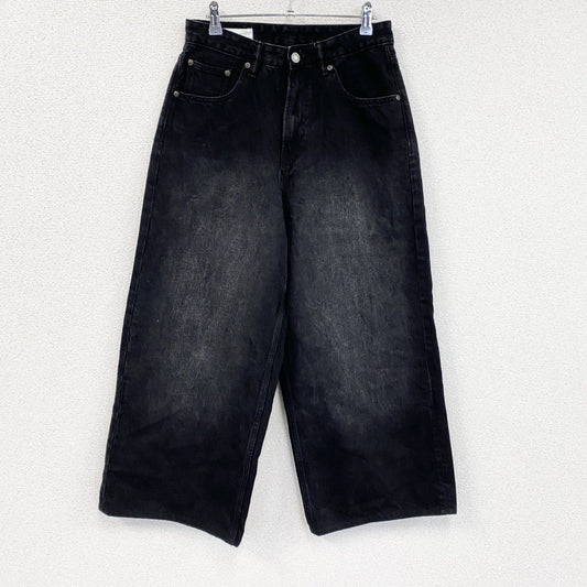 ZARA　ザラ　ワイドデニムパンツ/ジーンズ　ブラックデニムパンツ　縦落ち　黒　ブラック　34サイズ