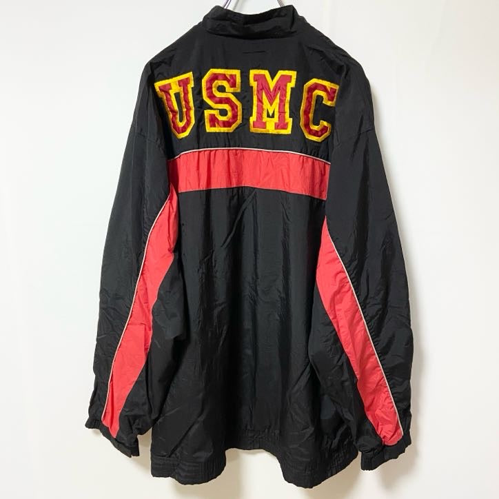 古着 used　USMC the few the proud　長袖刺繍ナイロンジャケット　海軍　黒　ビッグシルエット　XLサイズ