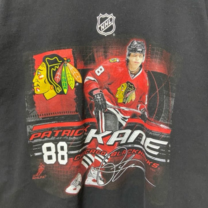 古着 used　NHL シカゴブラックホークス　アイスホッケー　パトリックケイン　半袖オフィシャルプリントTシャツ　黒　XLサイズ