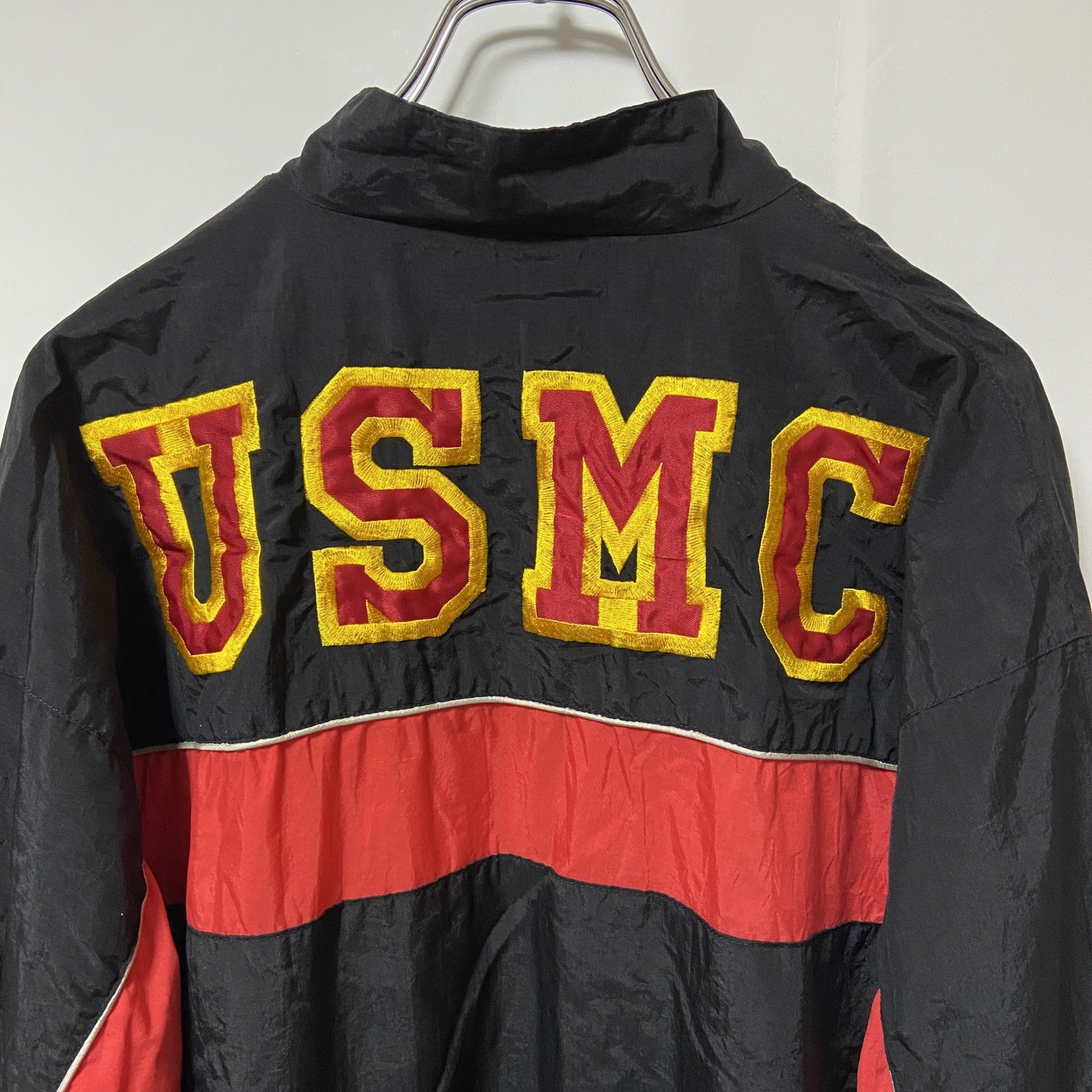 古着 used　USMC the few the proud　長袖刺繍ナイロンジャケット　海軍　黒　ビッグシルエット　XLサイズ