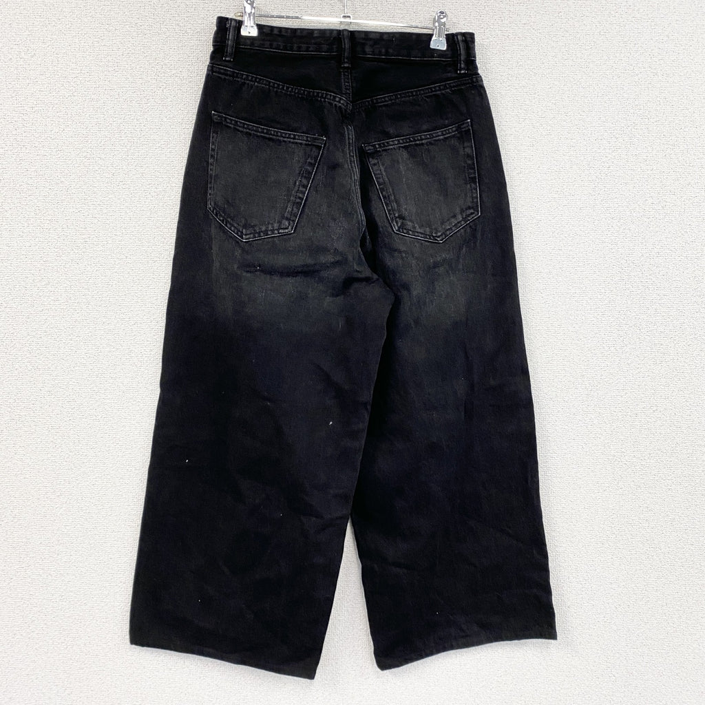 ZARA　ザラ　ワイドデニムパンツ/ジーンズ　ブラックデニムパンツ　縦落ち　黒　ブラック　34サイズ