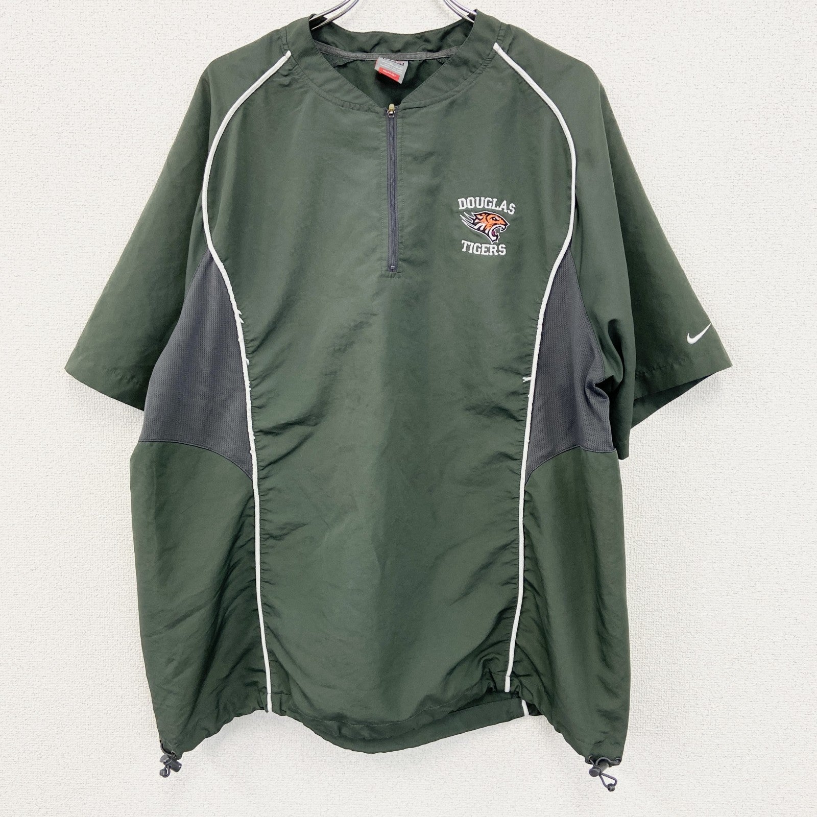 90s　NIKE　ナイキ　半袖ハーフジッププルオーバー　ヴィンテージ　カーキ　XLサイズ