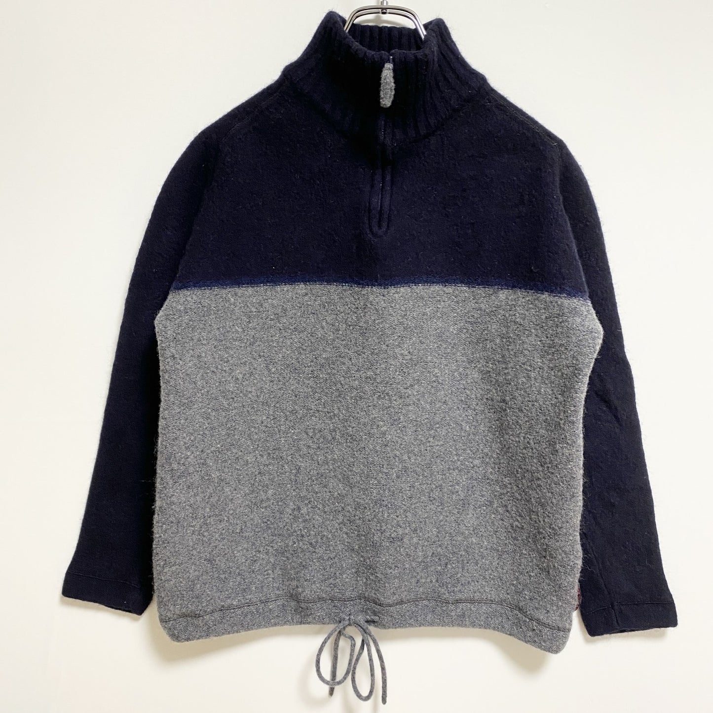 古着 used　KAPPA カッパ　長袖ハーフジップニット　セーター　ネイビー　グレー　バイカラー　ヴィンテージ　レトロ