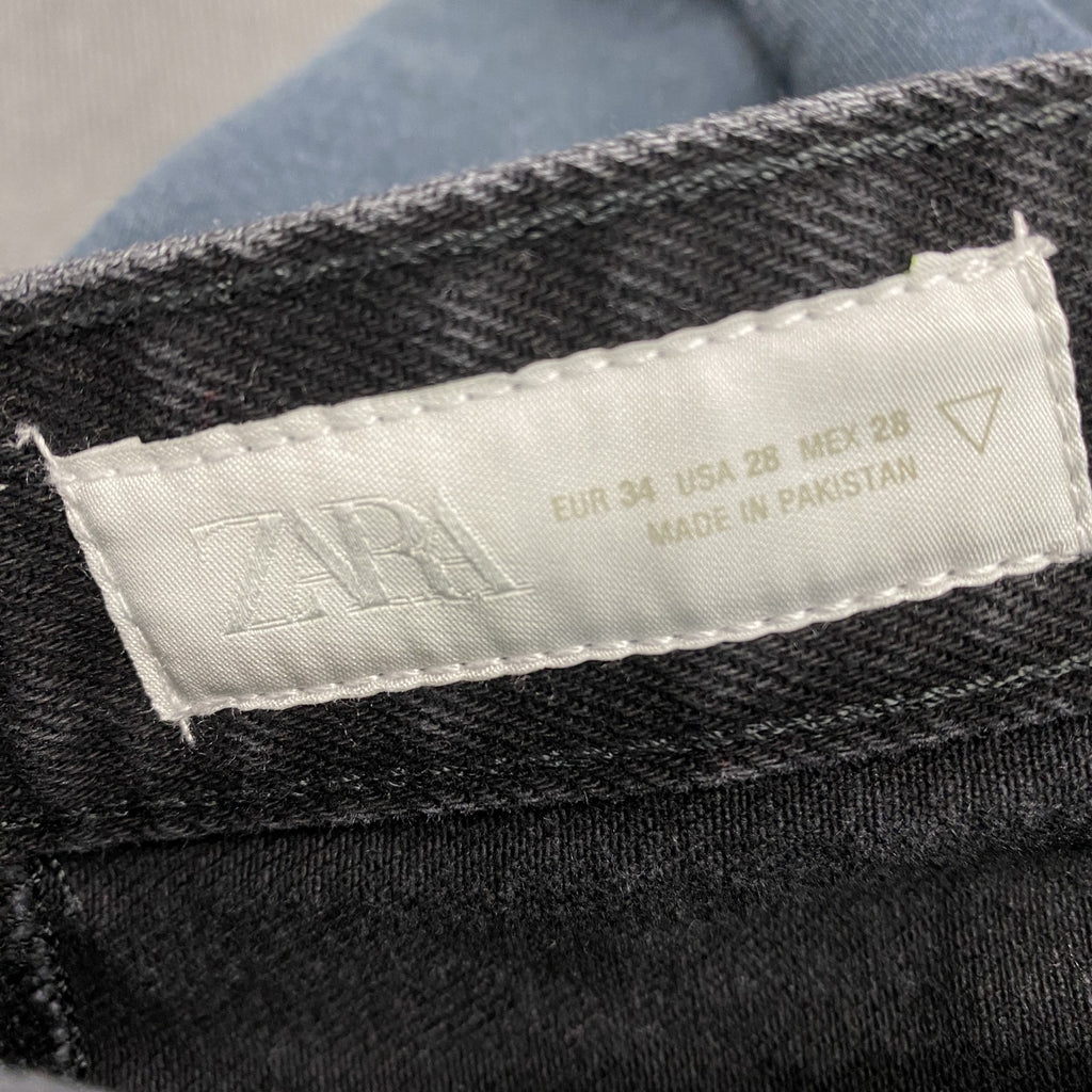 ZARA　ザラ　ワイドデニムパンツ/ジーンズ　ブラックデニムパンツ　縦落ち　黒　ブラック　34サイズ