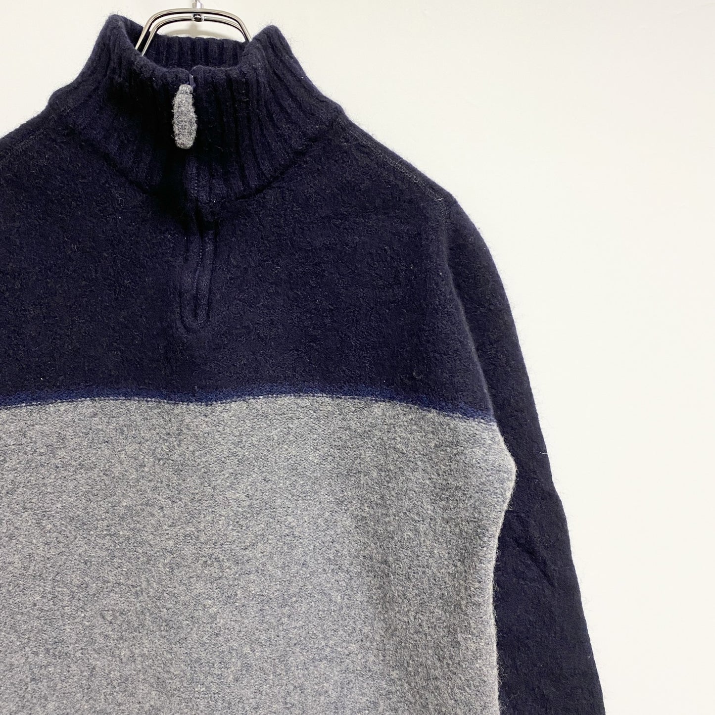 古着 used　KAPPA カッパ　長袖ハーフジップニット　セーター　ネイビー　グレー　バイカラー　ヴィンテージ　レトロ