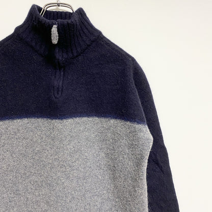 古着 used　KAPPA カッパ　長袖ハーフジップニット　セーター　ネイビー　グレー　バイカラー　ヴィンテージ　レトロ