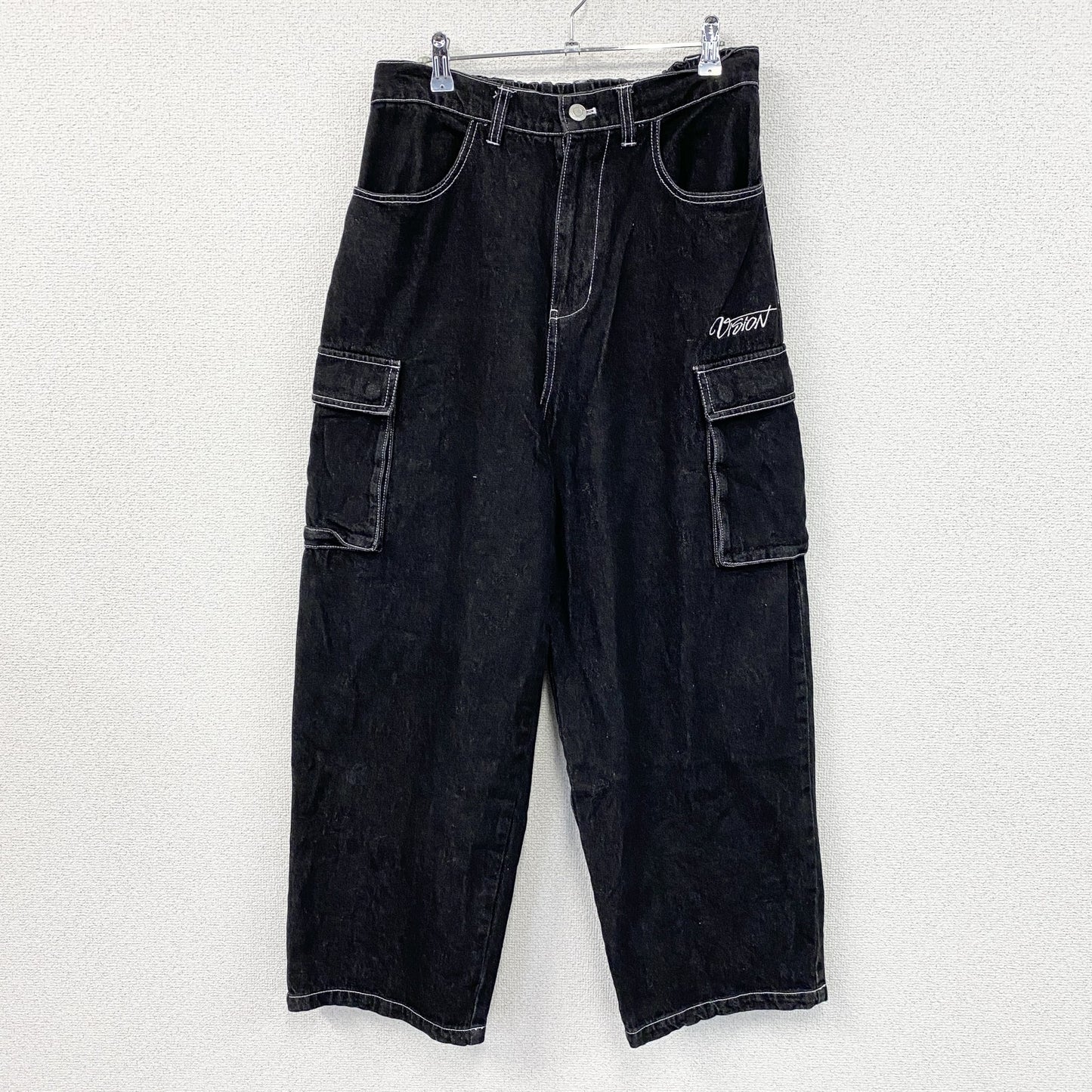 VISION STREET WEAR　ヴィジョンストリートウェア　デニムカーゴパンツ　ジップフライ　黒　ブラック　Lサイズ