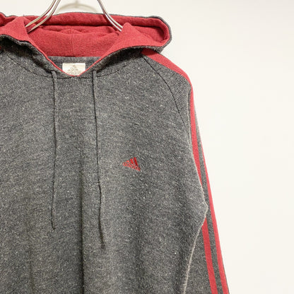 古着 used　adidas　アディダス　長袖ニットパーカー　セーター　ワンポイントロゴ刺　グレー　Mサイズ