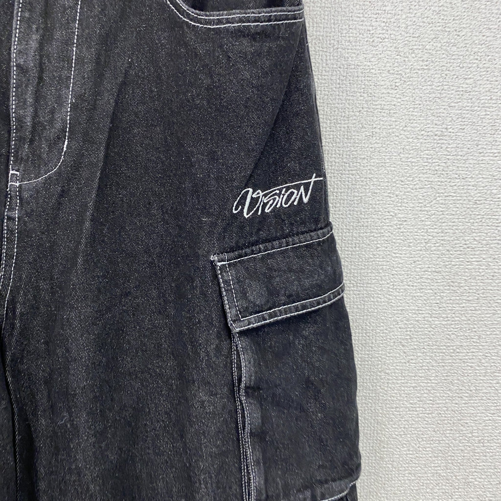 VISION STREET WEAR　ヴィジョンストリートウェア　デニムカーゴパンツ　ジップフライ　黒　ブラック　Lサイズ