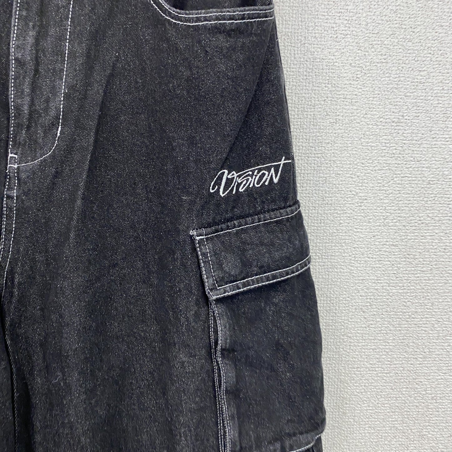 VISION STREET WEAR　ヴィジョンストリートウェア　デニムカーゴパンツ　ジップフライ　黒　ブラック　Lサイズ