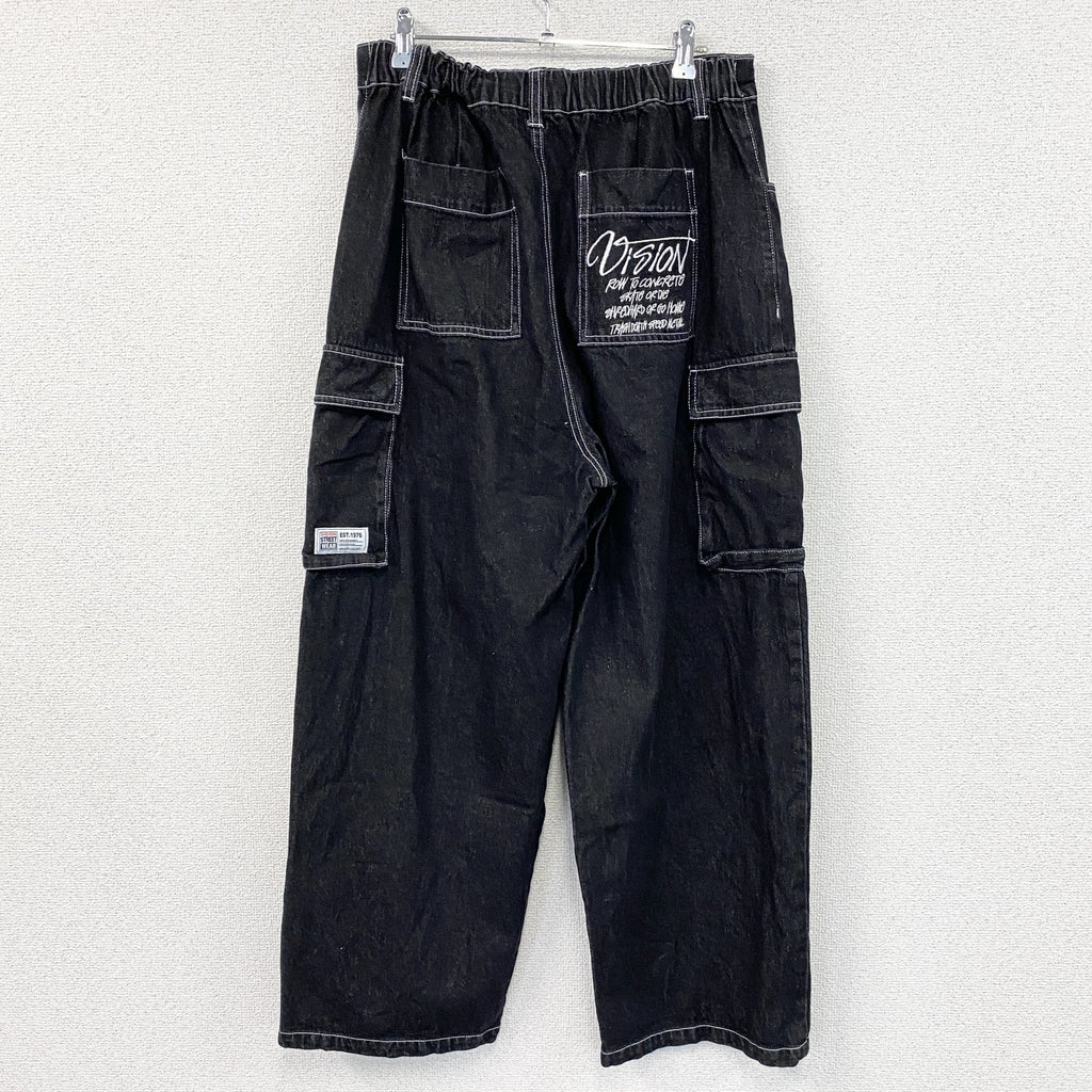 VISION STREET WEAR　ヴィジョンストリートウェア　デニムカーゴパンツ　ジップフライ　黒　ブラック　Lサイズ