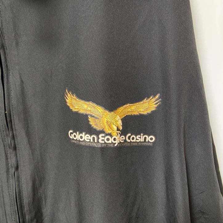 古着 used　NORTH END　長袖ナイロンジャケット　フード付き　ワンポイントプリント　黒　ビックシルエット　XLサイズ