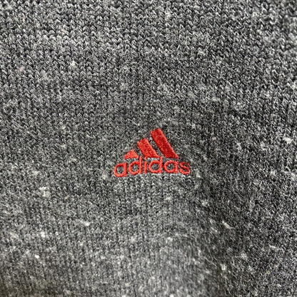 古着 used　adidas　アディダス　長袖ニットパーカー　セーター　ワンポイントロゴ刺　グレー　Mサイズ