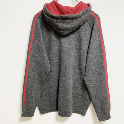 古着 used　adidas　アディダス　長袖ニットパーカー　セーター　ワンポイントロゴ刺　グレー　Mサイズ