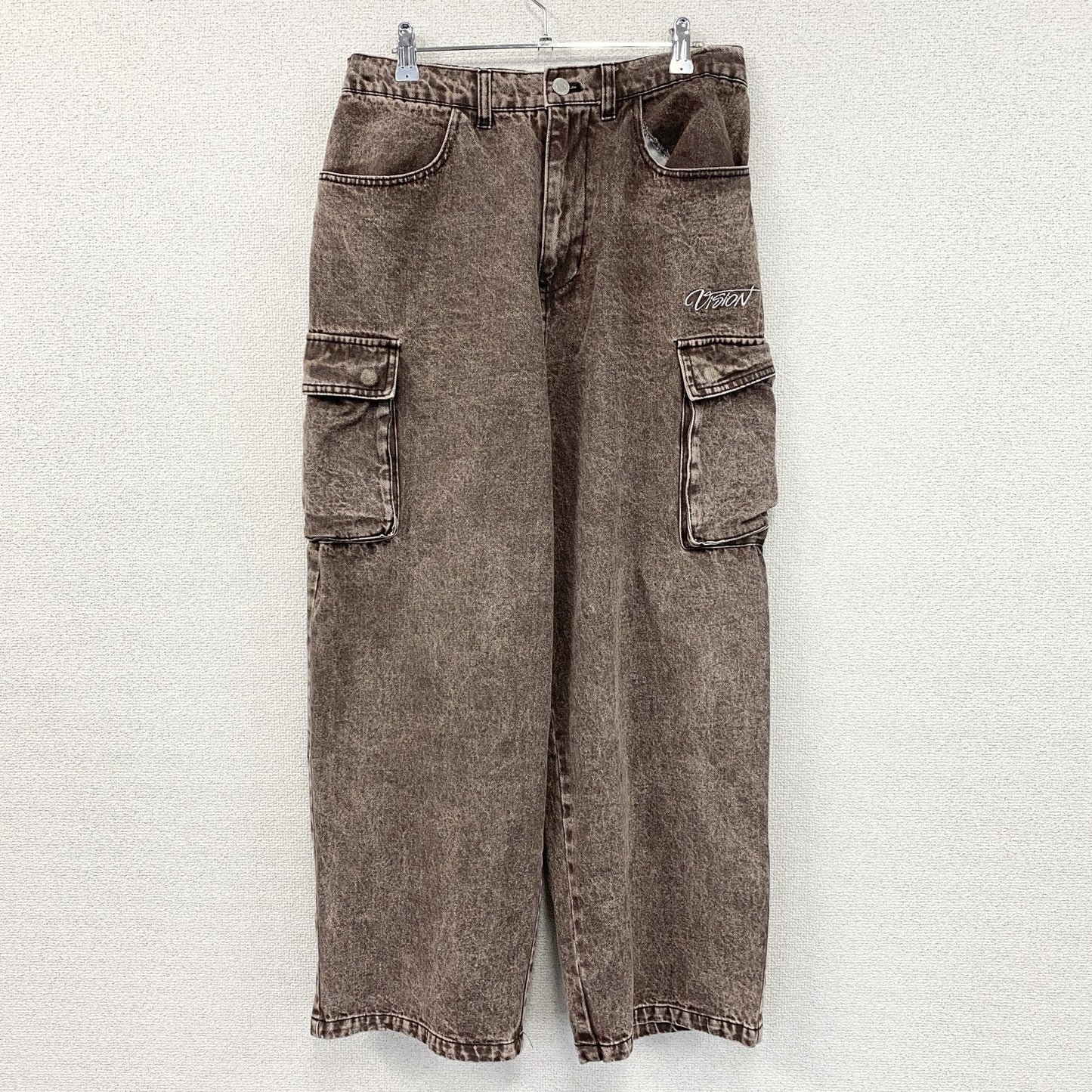 VISION STREET WEAR　ヴィジョンストリートウェア　デニムカーゴパンツ　ジップフライ　茶色　ブラウン　Lサイズ