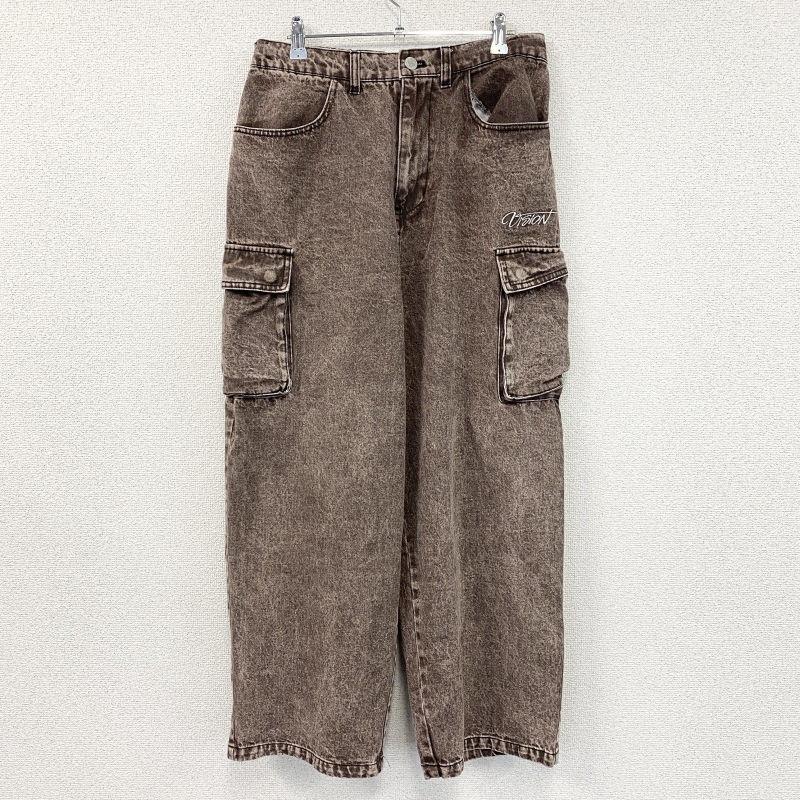 VISION STREET WEAR　ヴィジョンストリートウェア　デニムカーゴパンツ　ジップフライ　茶色　ブラウン　Lサイズ