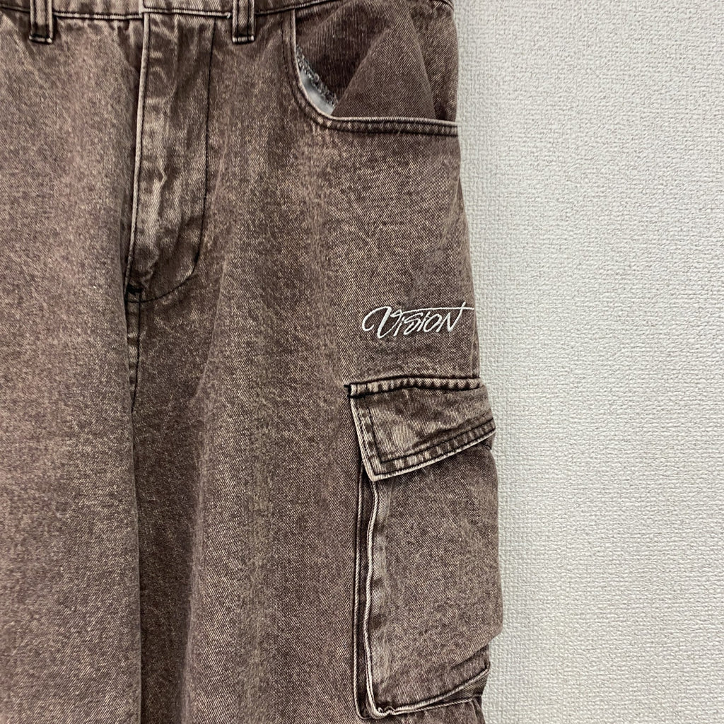 VISION STREET WEAR　ヴィジョンストリートウェア　デニムカーゴパンツ　ジップフライ　茶色　ブラウン　Lサイズ