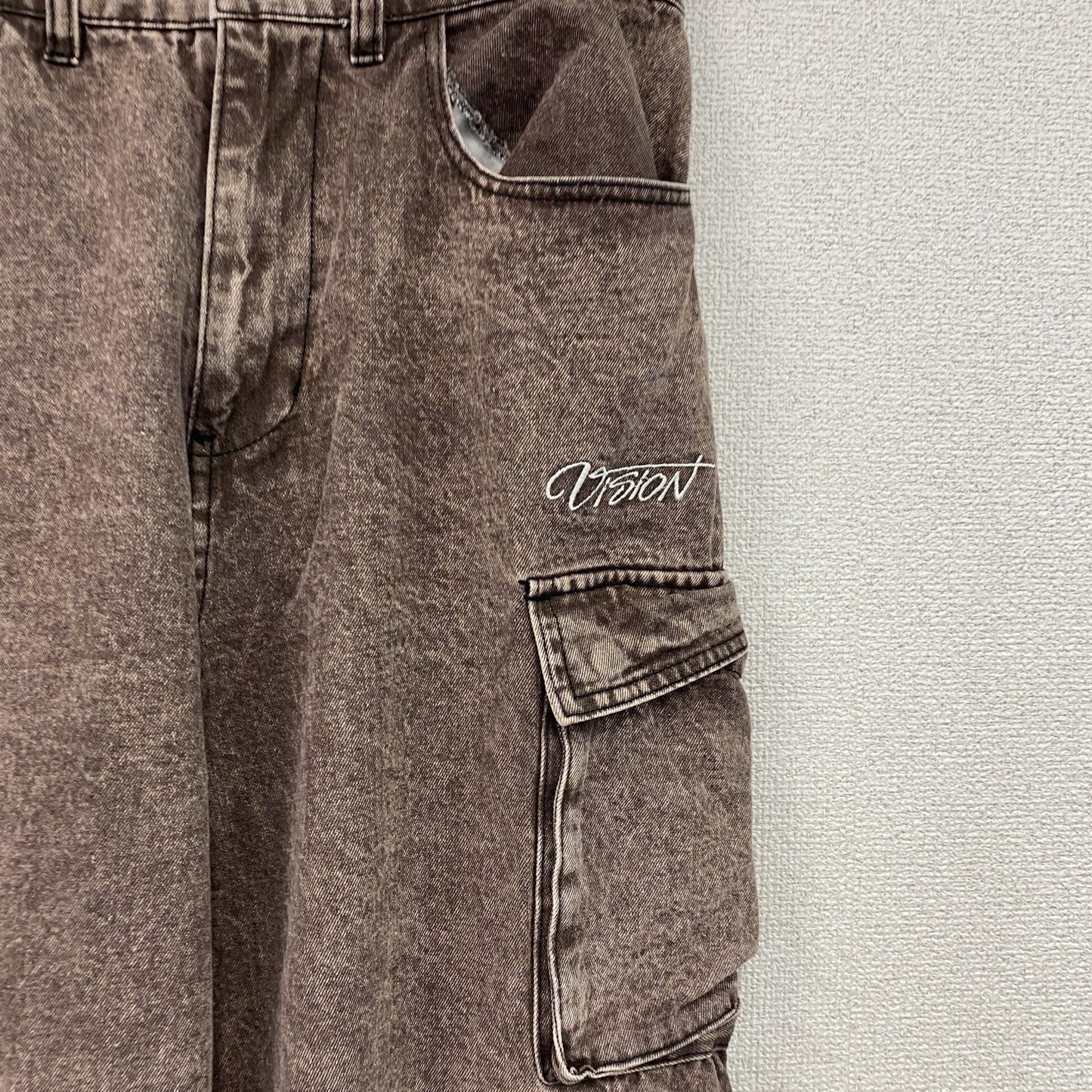 VISION STREET WEAR　ヴィジョンストリートウェア　デニムカーゴパンツ　ジップフライ　茶色　ブラウン　Lサイズ
