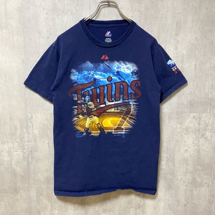 古着 used　MLB メジャーリーグ　ミネソタツインズ　野球　半袖オフィシャルプリントTシャツ　ネイビー　紺　Sサイズ
