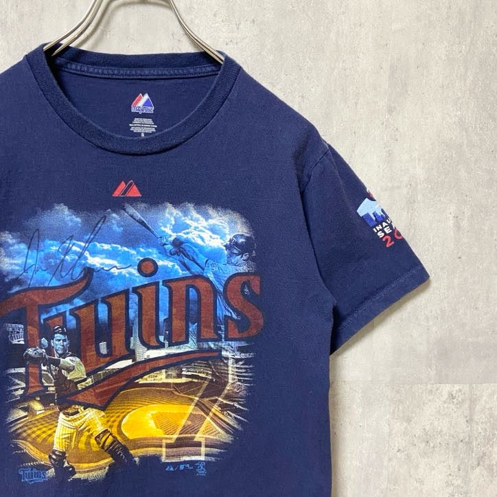 古着 used　MLB メジャーリーグ　ミネソタツインズ　野球　半袖オフィシャルプリントTシャツ　ネイビー　紺　Sサイズ
