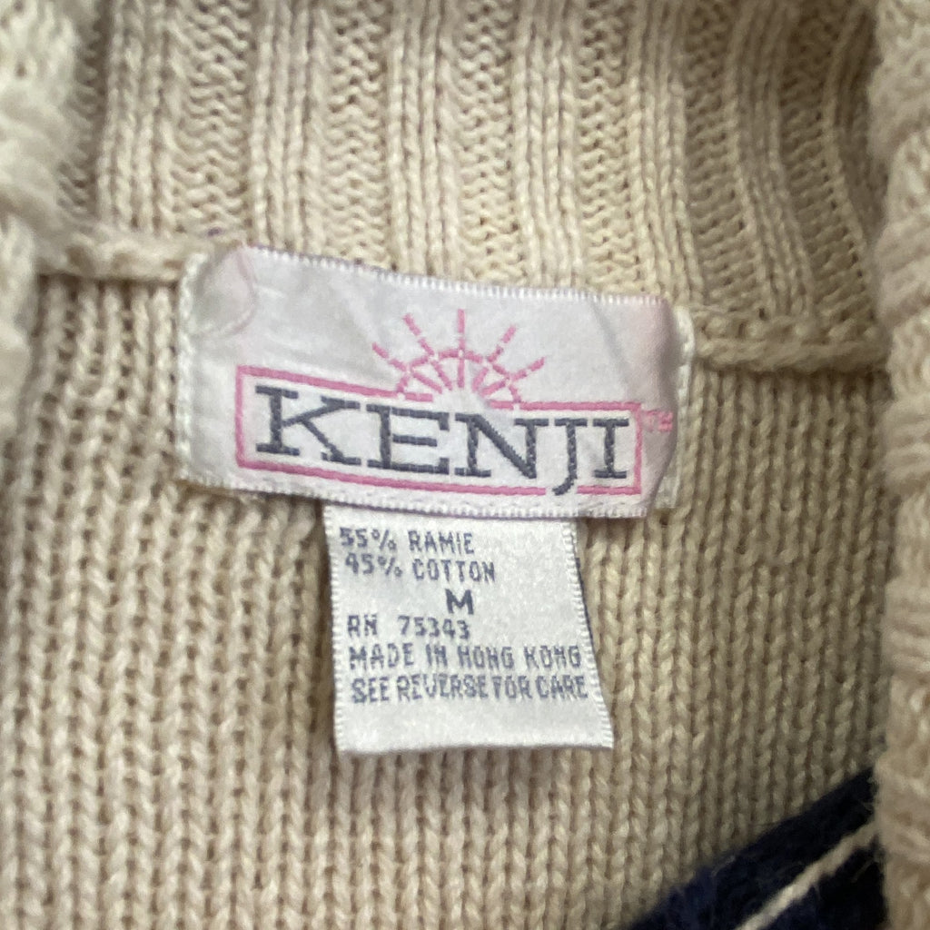 古着 used　KENJI　ケンジ　麻ニットセーター　白　ホワイト　赤　レッド　Mサイズ