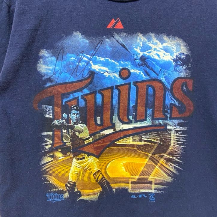 古着 used　MLB メジャーリーグ　ミネソタツインズ　野球　半袖オフィシャルプリントTシャツ　ネイビー　紺　Sサイズ