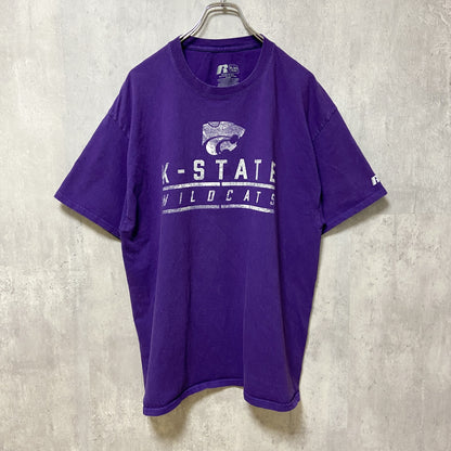 古着 used　RUSSELL ラッセル　NCAA　カンザス大学　アメフト　半袖カレッジプリントTシャツ　紫　パープル　XLサイズ