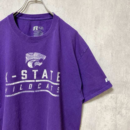 古着 used　RUSSELL ラッセル　NCAA　カンザス大学　アメフト　半袖カレッジプリントTシャツ　紫　パープル　XLサイズ
