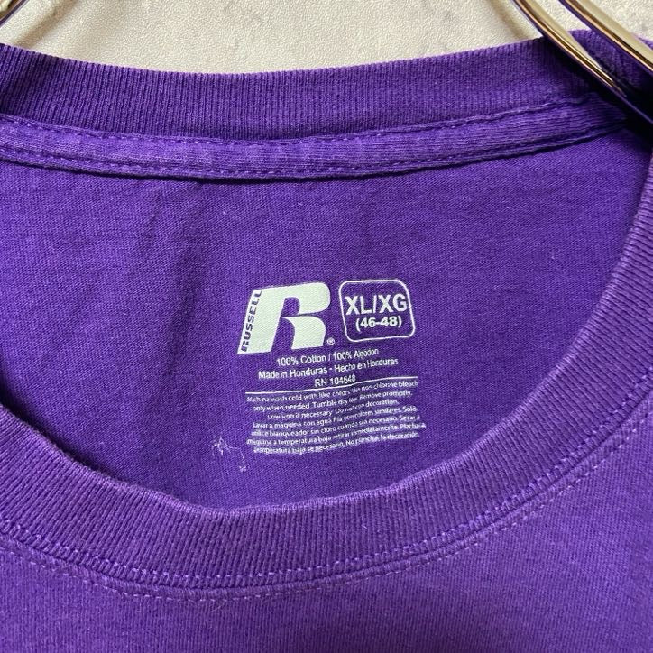 古着 used　RUSSELL ラッセル　NCAA　カンザス大学　アメフト　半袖カレッジプリントTシャツ　紫　パープル　XLサイズ