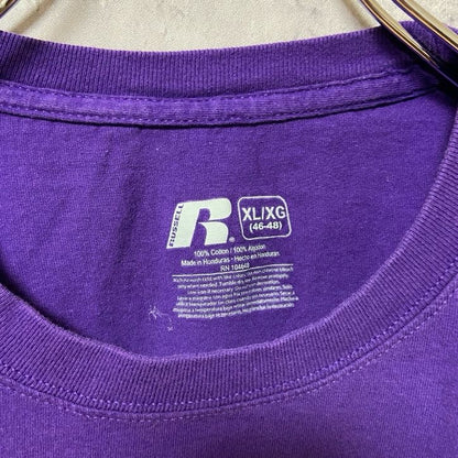 古着 used　RUSSELL ラッセル　NCAA　カンザス大学　アメフト　半袖カレッジプリントTシャツ　紫　パープル　XLサイズ