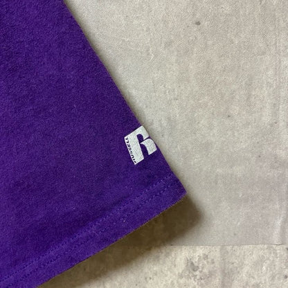 古着 used　RUSSELL ラッセル　NCAA　カンザス大学　アメフト　半袖カレッジプリントTシャツ　紫　パープル　XLサイズ